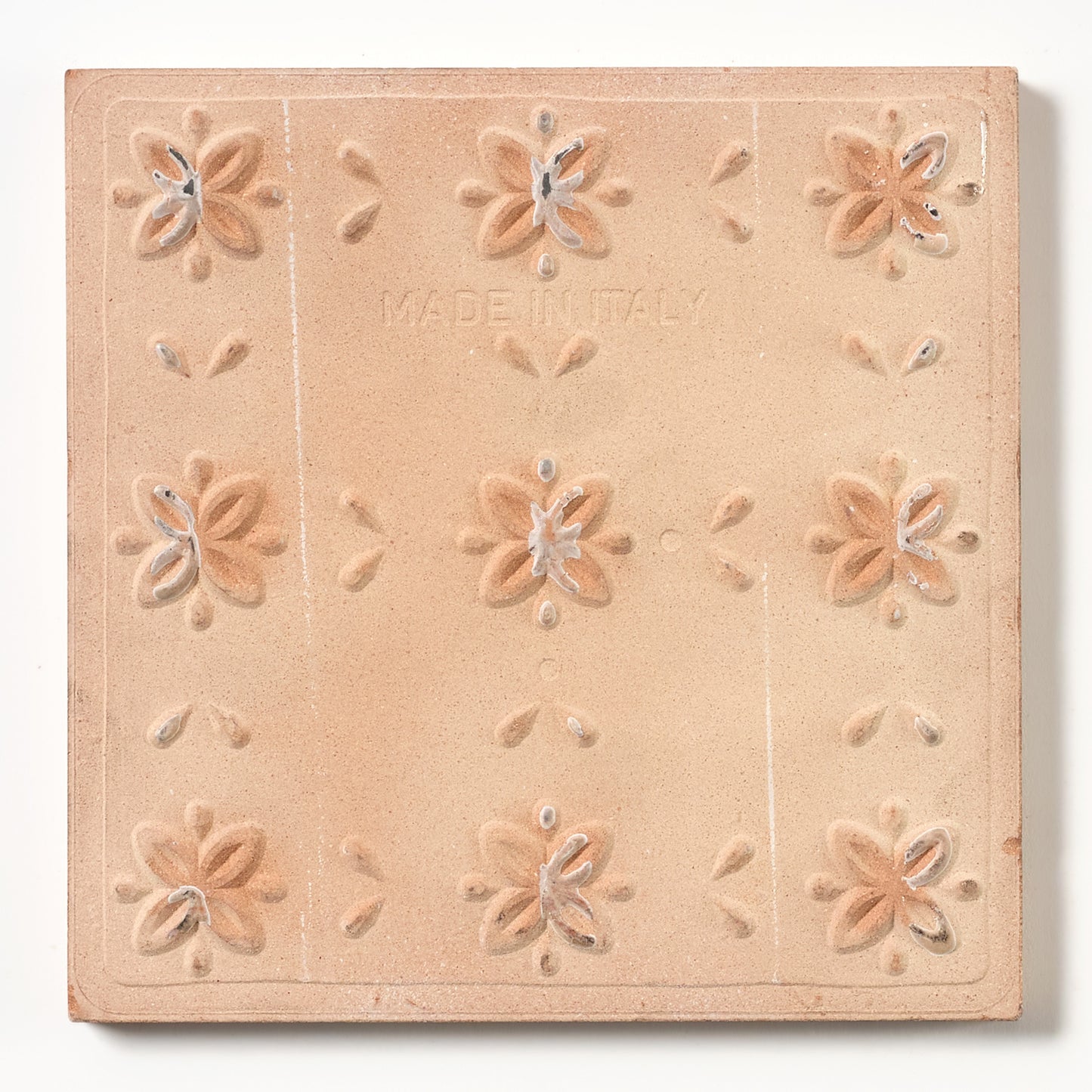 1980s Biscuit Hand Painted Italian Made Leaf Corners Wall Tile