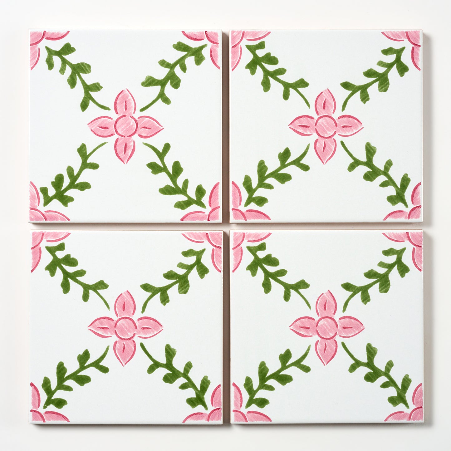 1980s White Hand Painted Italian Made Vine and Flower Wall Tile