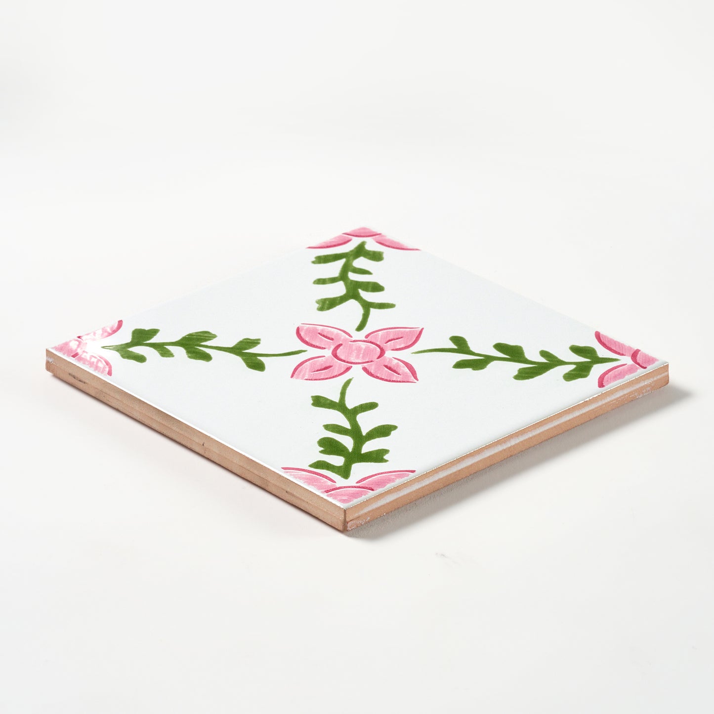 1980s White Hand Painted Italian Made Vine and Flower Wall Tile