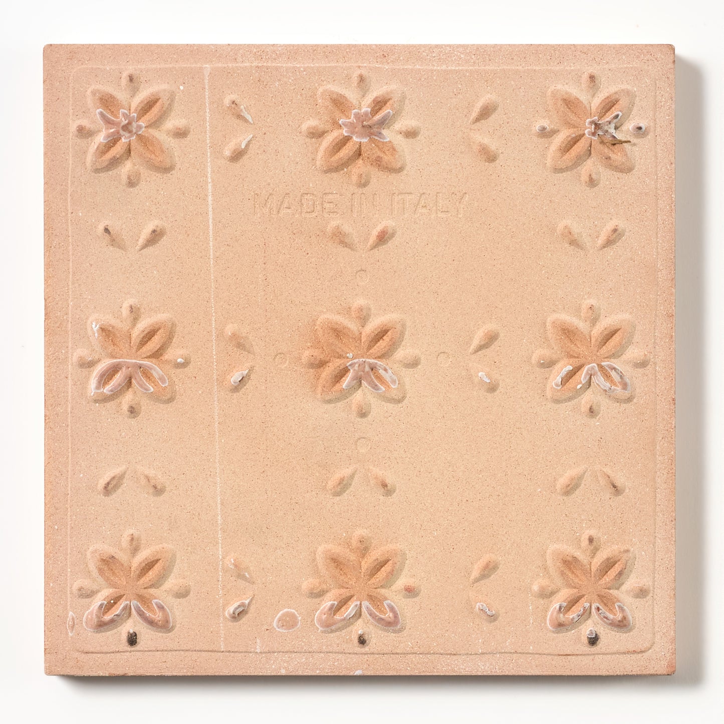 1980s White Hand Painted Italian Made Vine and Flower Wall Tile