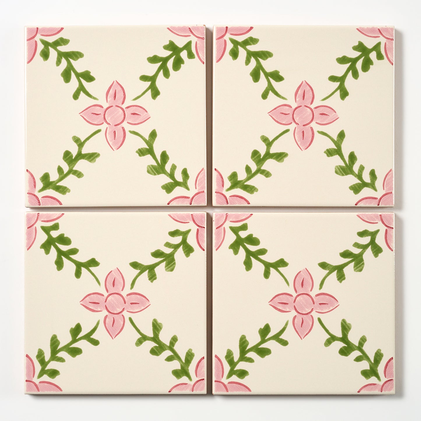 1980s Biscuit Hand Painted Italian Made Vine and Flower Wall Tile