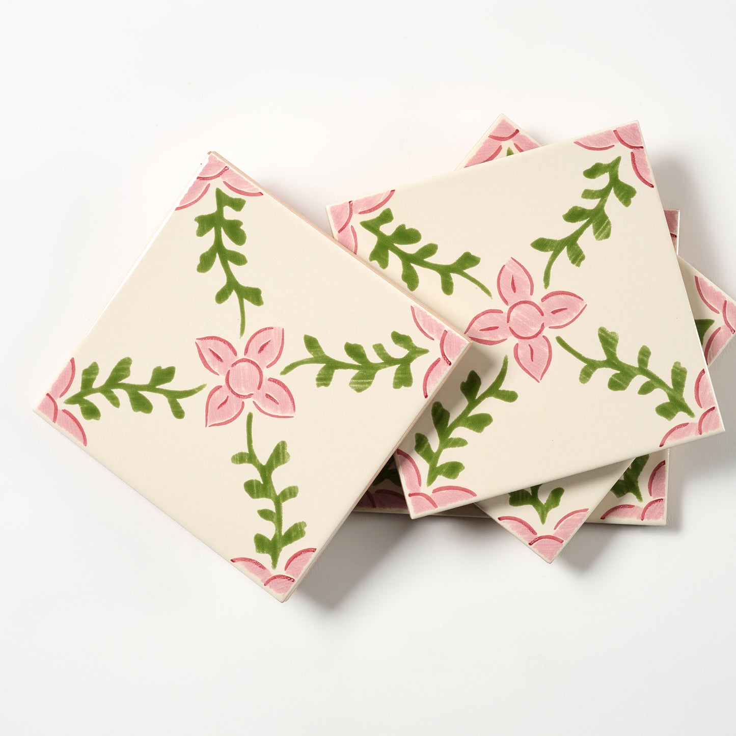 1980s Biscuit Hand Painted Italian Made Vine and Flower Wall Tile