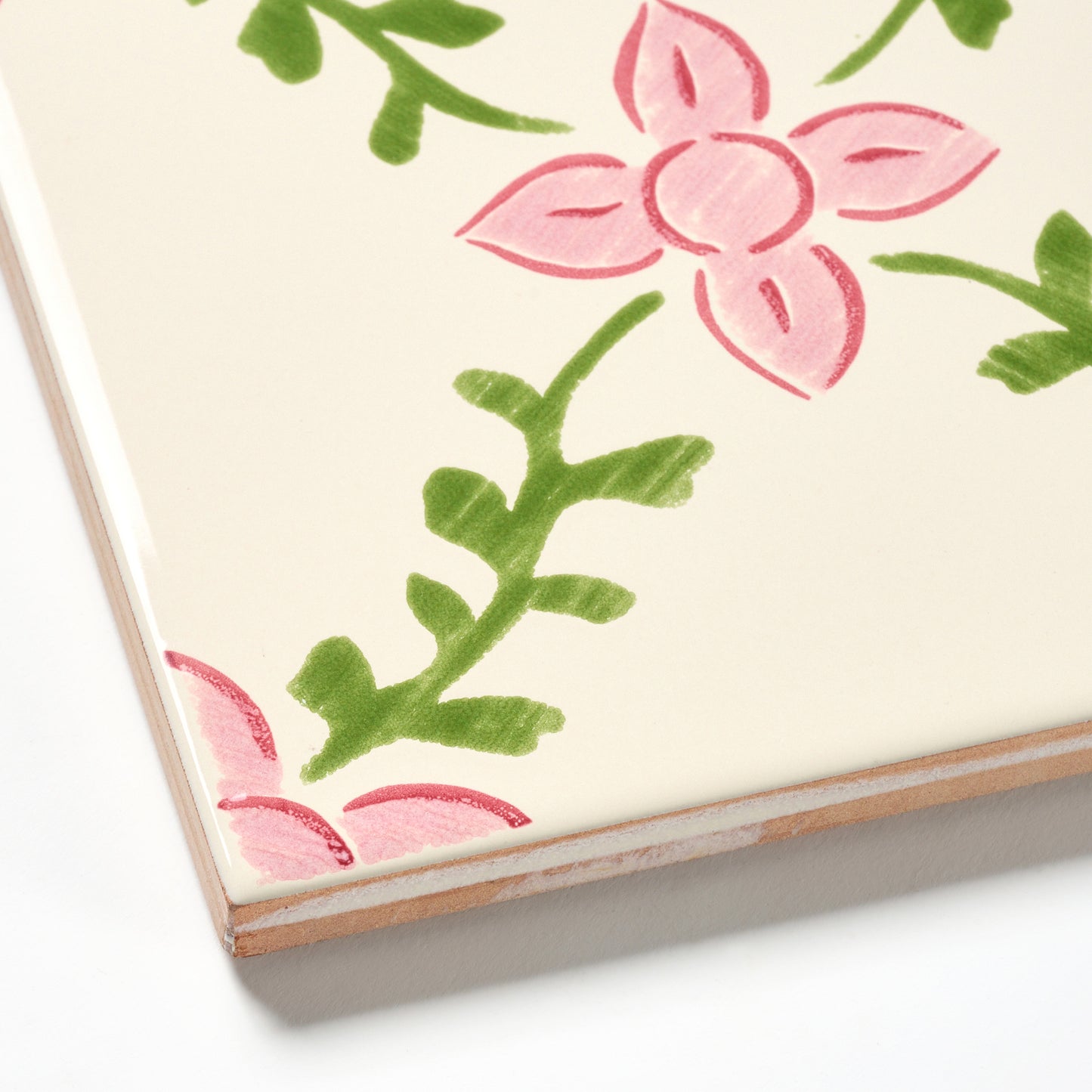 1980s Biscuit Hand Painted Italian Made Vine and Flower Wall Tile