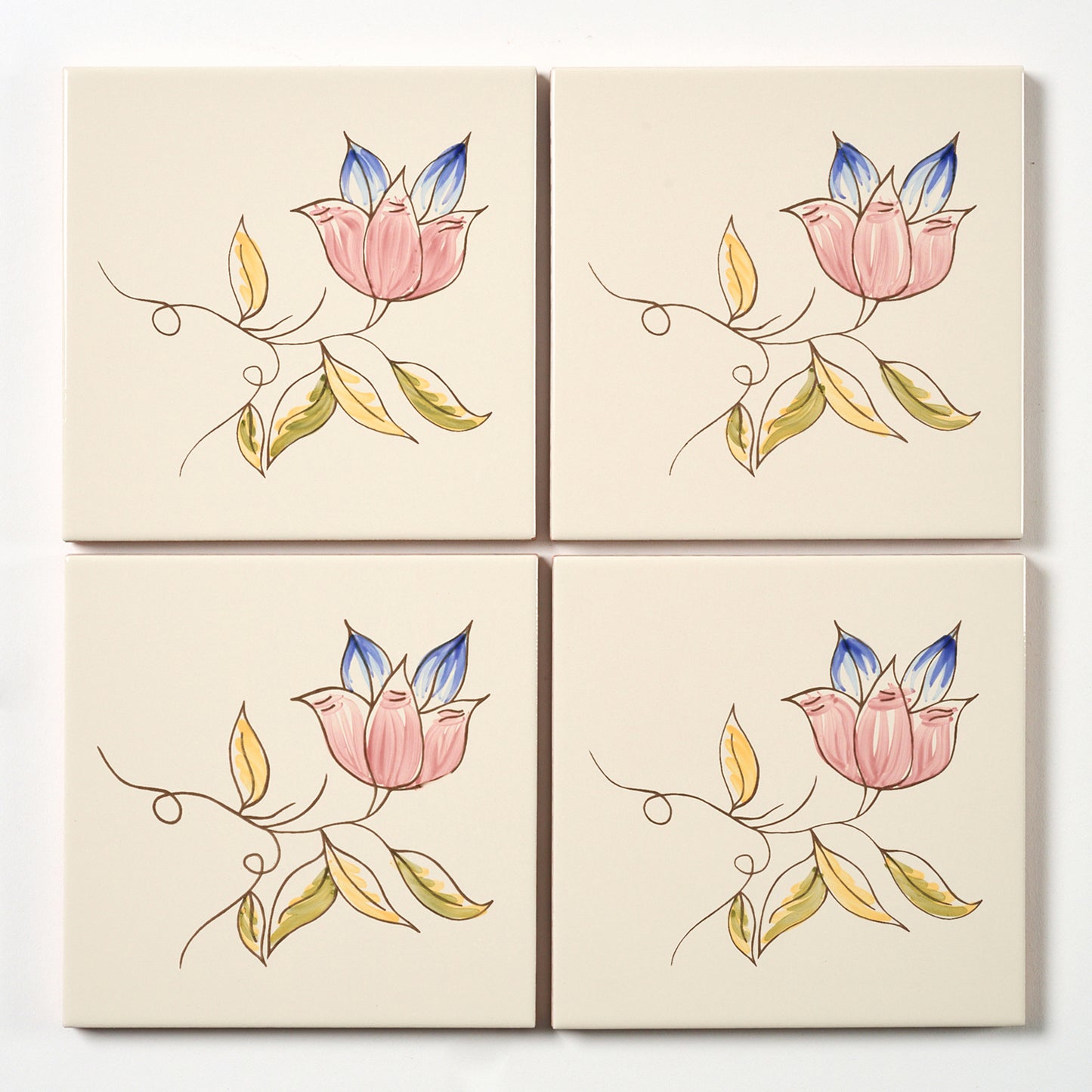 1980s Biscuit Hand Painted Italian Made Single Flower Wall Tile