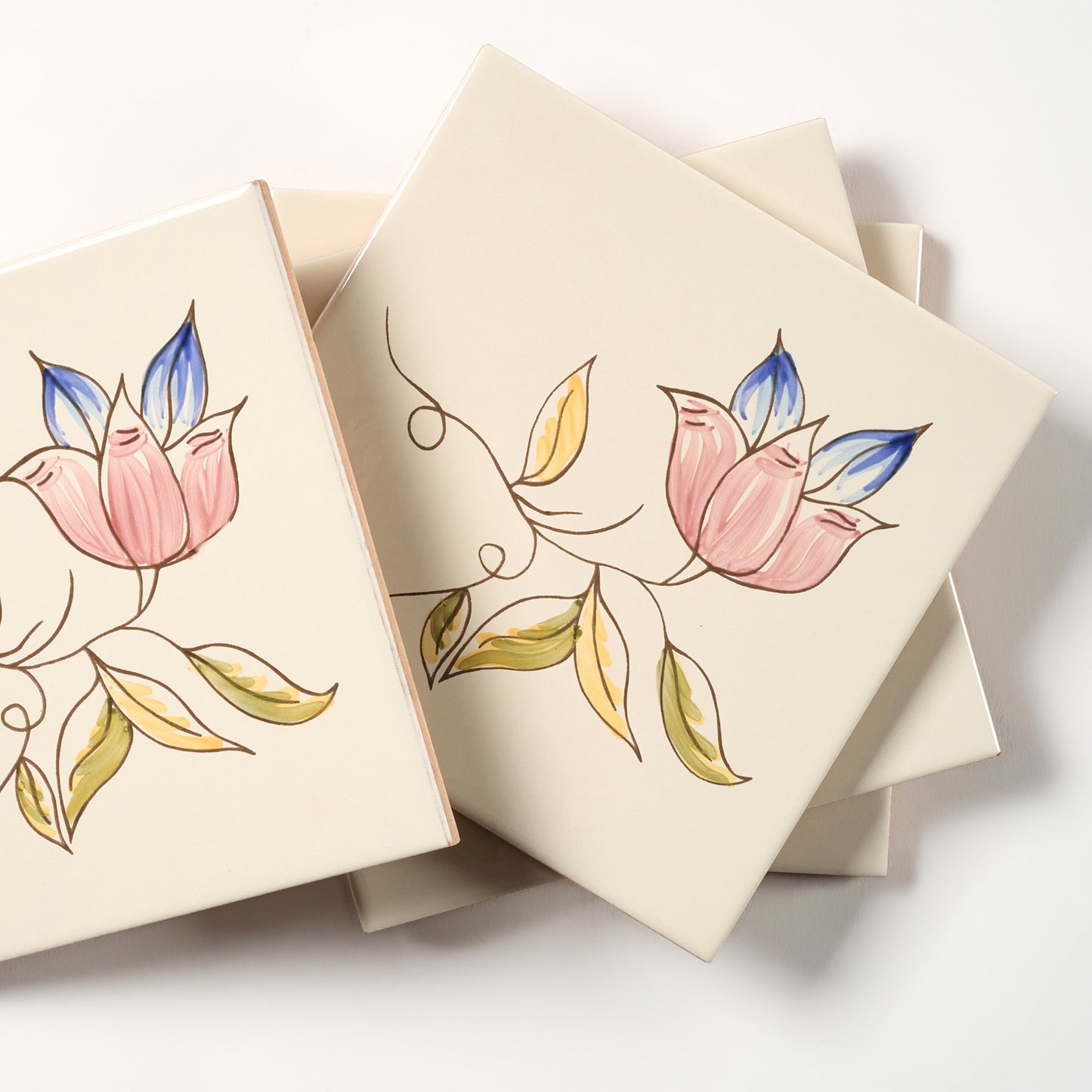 1980s Biscuit Hand Painted Italian Made Single Flower Wall Tile