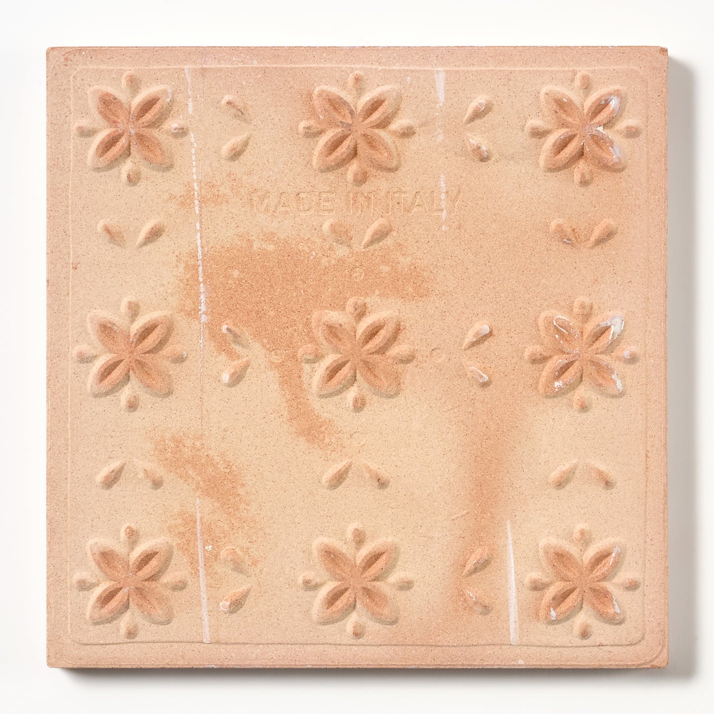 1980s Biscuit Hand Painted Italian Made Single Flower Wall Tile