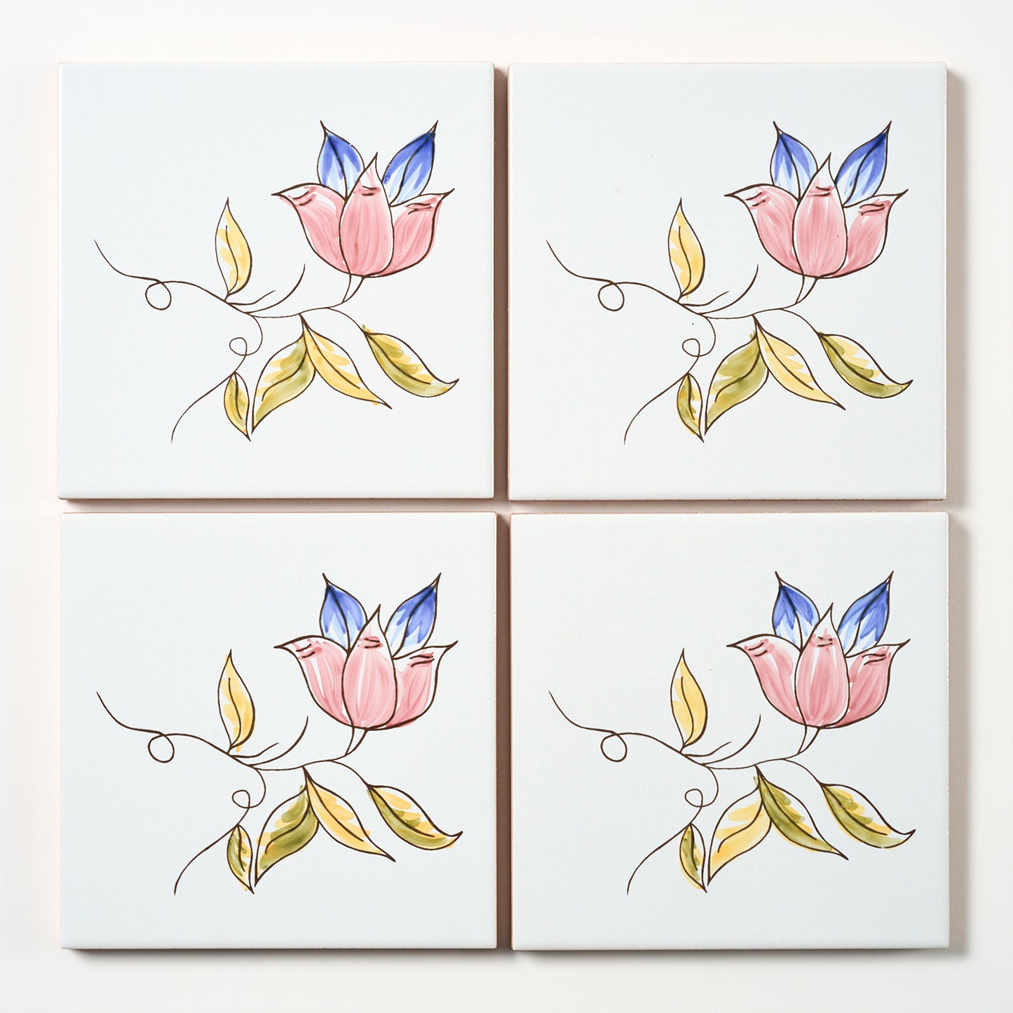 1980s White Hand Painted Italian Made Single Flower Wall Tile