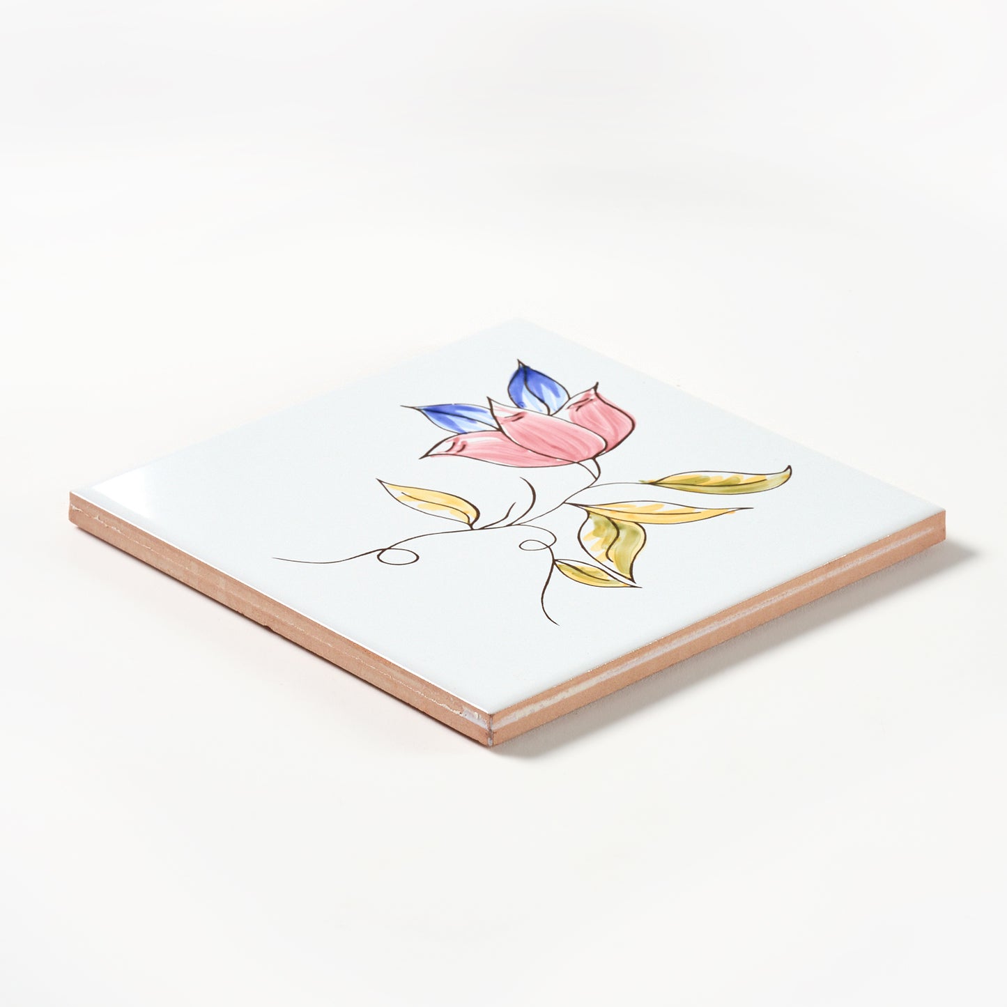 1980s White Hand Painted Italian Made Single Flower Wall Tile