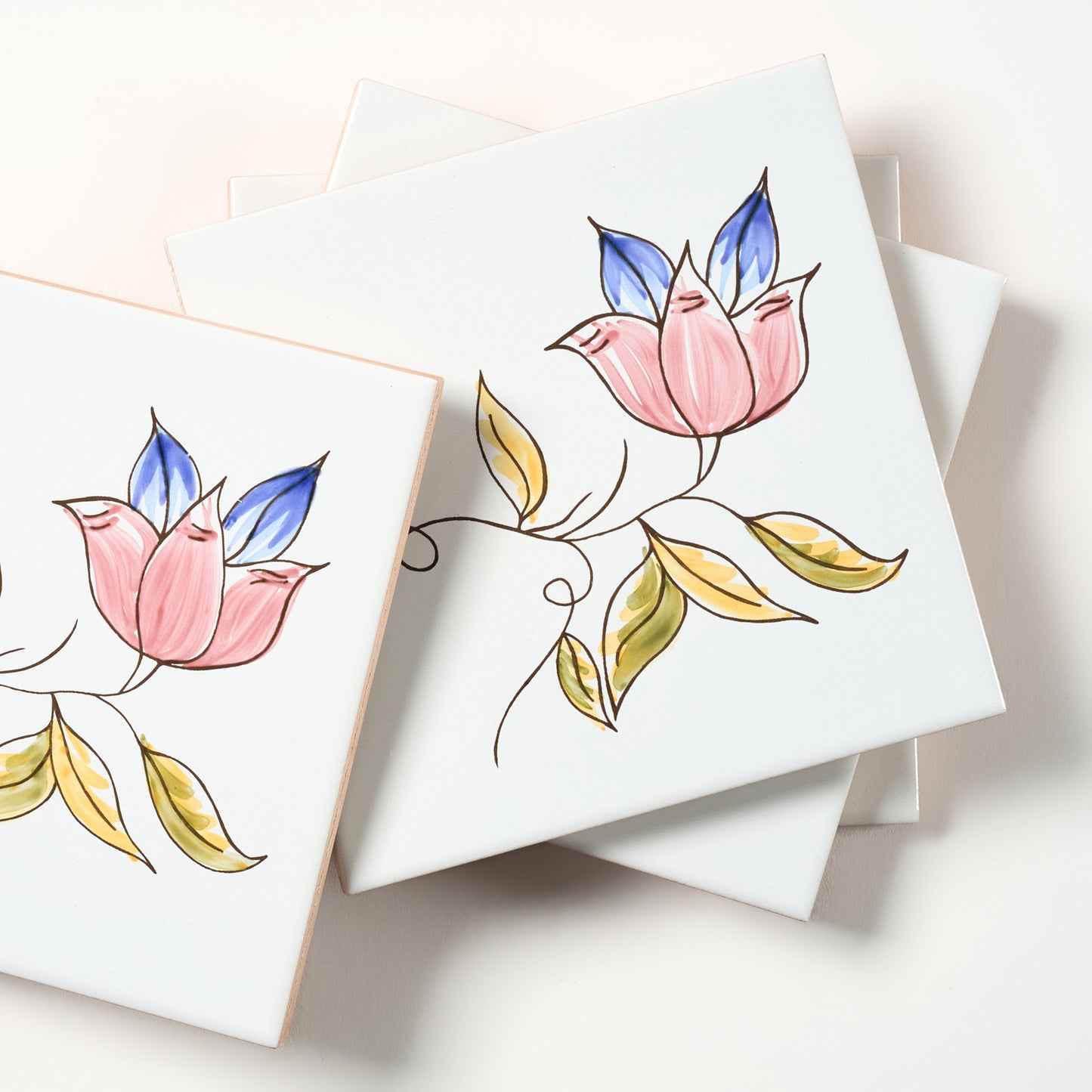 1980s White Hand Painted Italian Made Single Flower Wall Tile