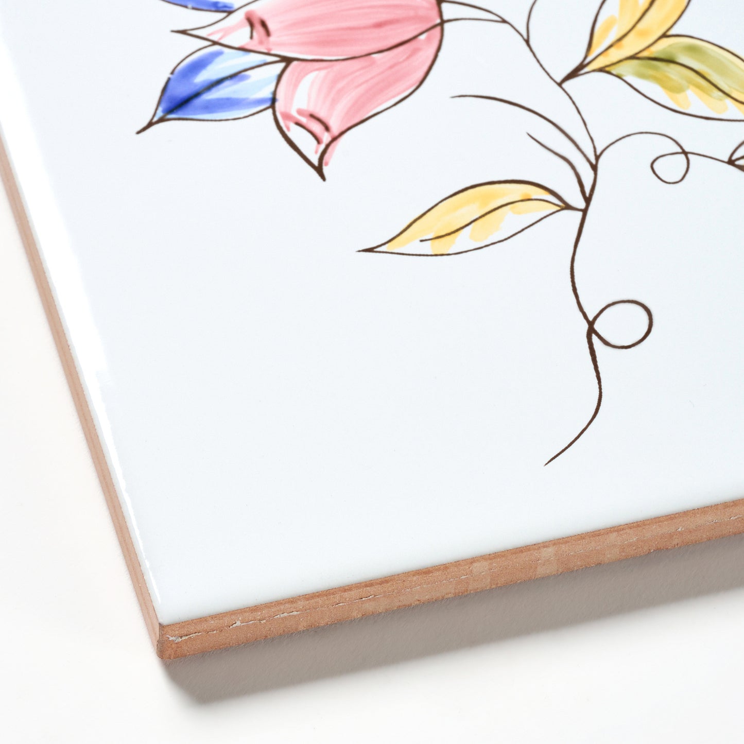 1980s White Hand Painted Italian Made Single Flower Wall Tile