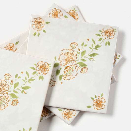1970s Vintage Italian Delicate Floral Wall Tile