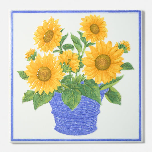 1980s Vintage Italian Large Sunflower Wall Tile