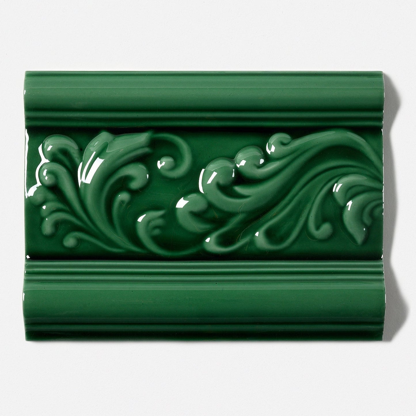 1980s Vintage Italian Raised Emerald Green Scroll Border Tile