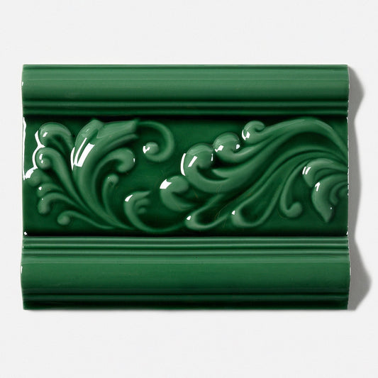 1980s Vintage Italian Raised Emerald Green Scroll Border Tile