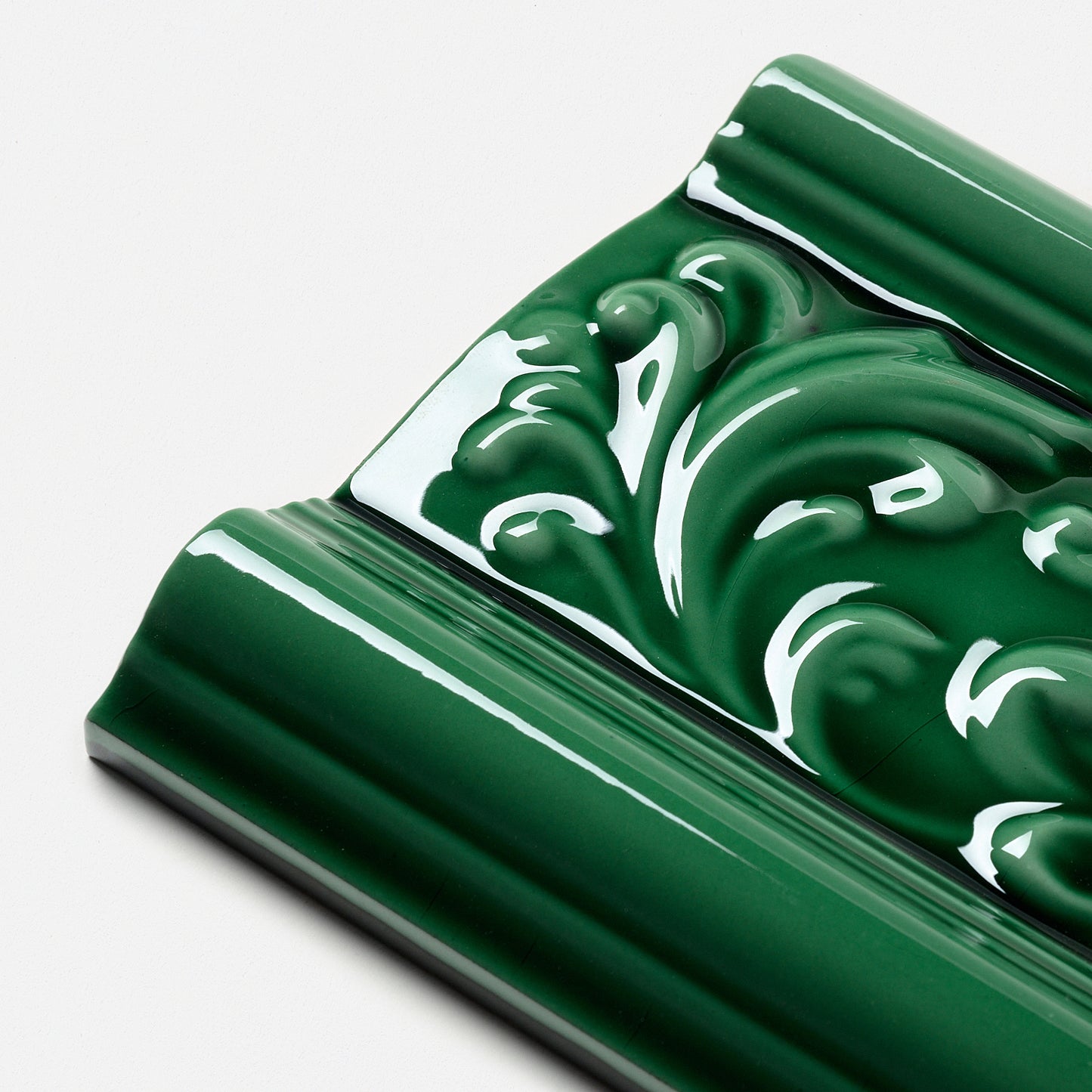 1980s Vintage Italian Raised Emerald Green Scroll Border Tile