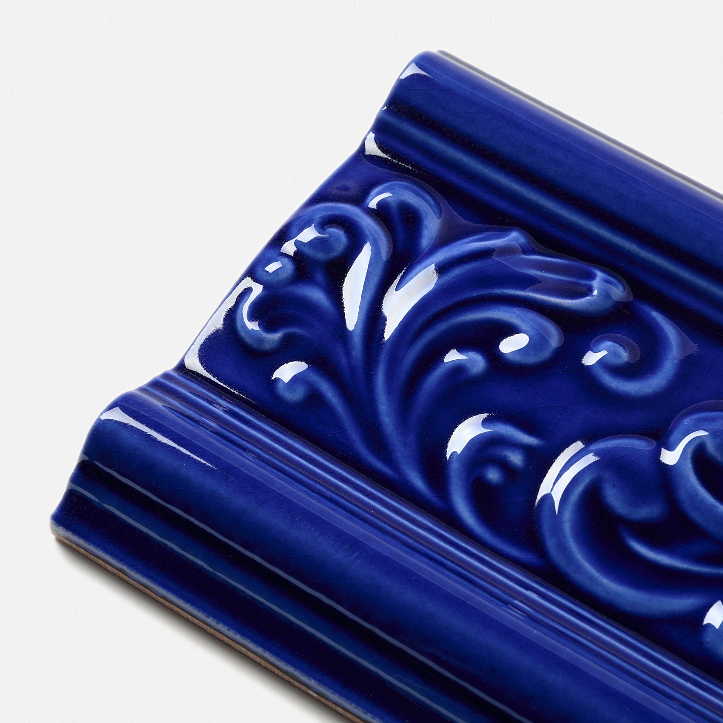 1980s Vintage Italian Raised Blue Scroll Border Tile