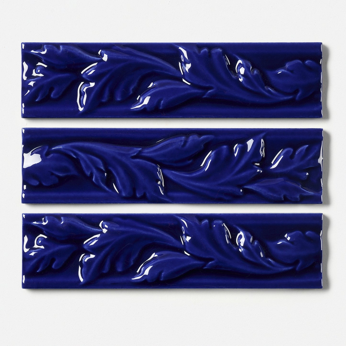 1980s Vintage Italian Raised Blue Leaf Border Tile