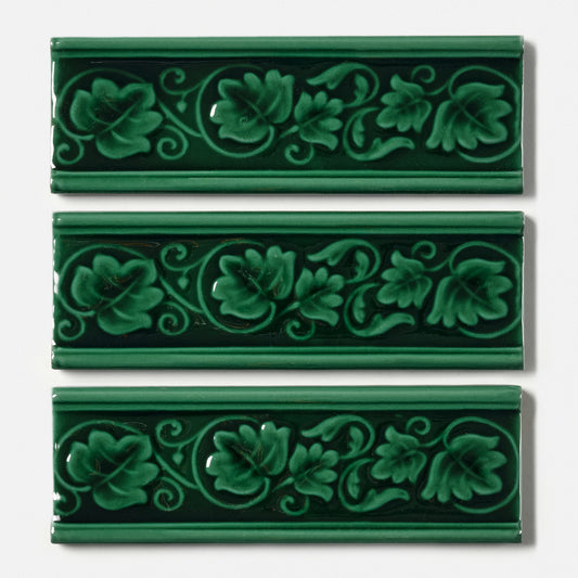 1980s Vintage Italian Raised Emerald Green Ivy Border Tile