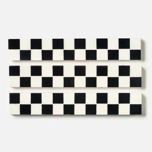 1950s Wide Black & White Checkered Trim Tile