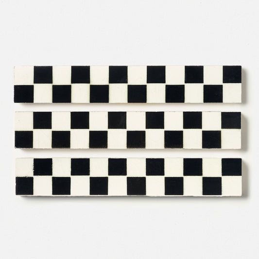 1950s Wide White and Black Checkered Trim Tile