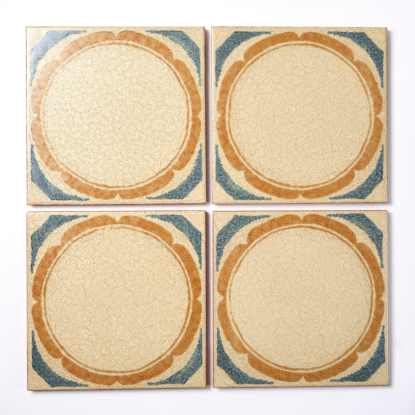 Vintage 1970s Italian Geo Floral Terracotta Floor Tile, 11 Sq Ft Lot - 16 Piece Set, 275 Sq Ft Available