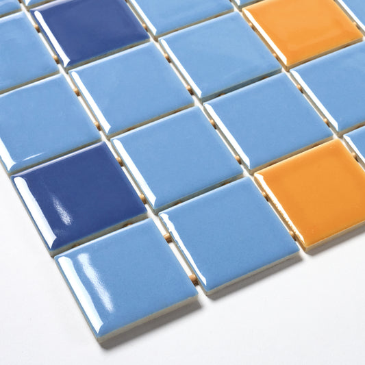 1980s Daltile Blue & Yellow Floor Tile, 24 Sq Ft Lot - 12 Piece Set, 72 Sq Ft Available