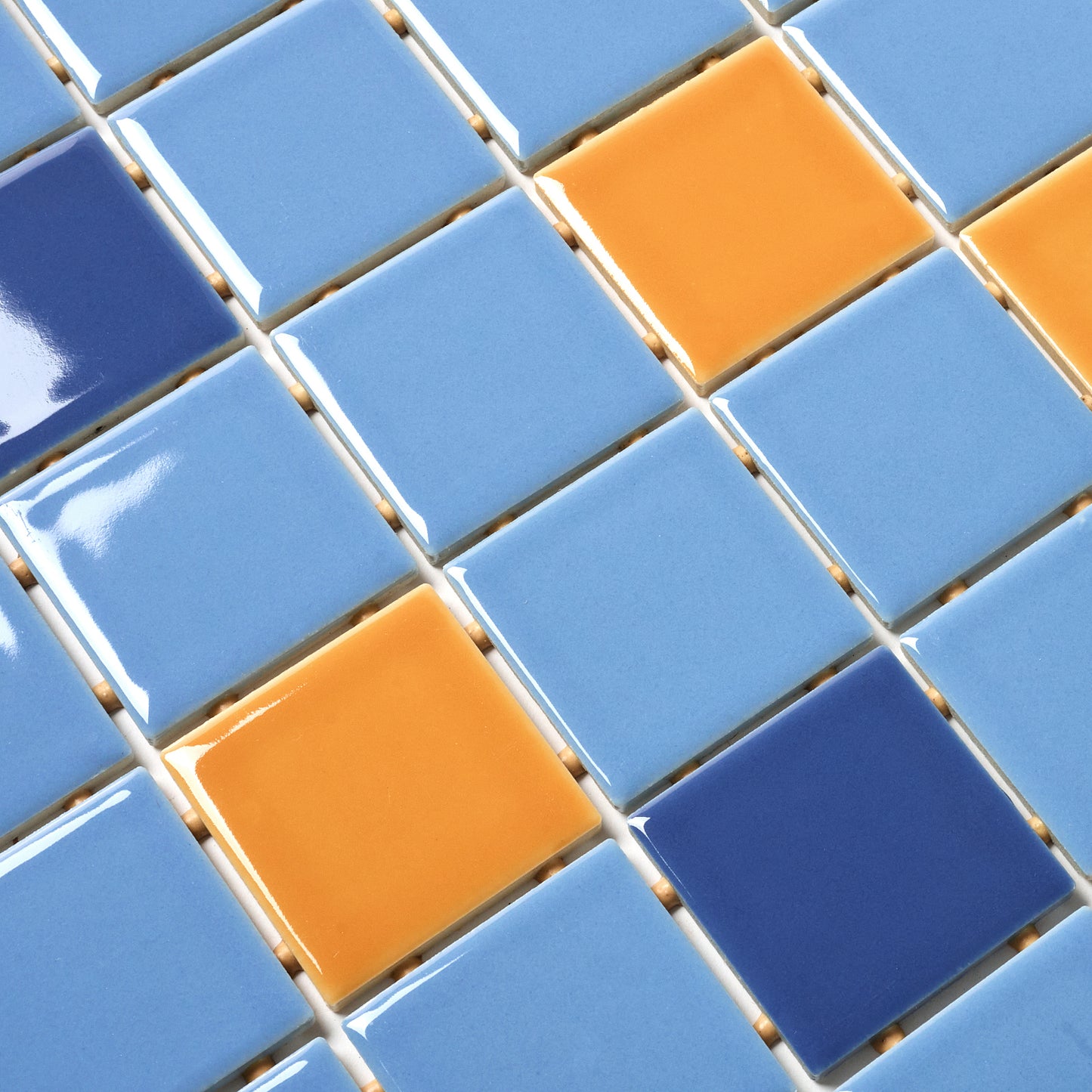 1980s Daltile Blue & Yellow Floor Tile, 24 Sq Ft Lot - 12 Piece Set, 72 Sq Ft Available