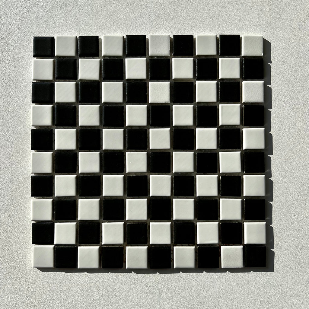 Vintage Black & White Checkerboard 1970s Mosaic Floor/ Wall Tile, 18 Sq Ft Lot - 22 Piece Set