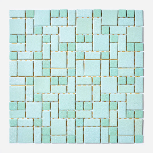 Vintage 1960s Crystalline Turquoise Block Random Floor Tile