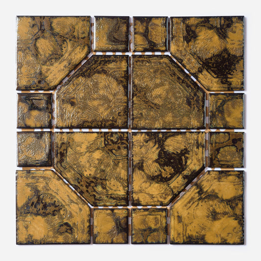 Vintage 1970s Japanese Black & Gold Splatter Floor/ Wall Tile