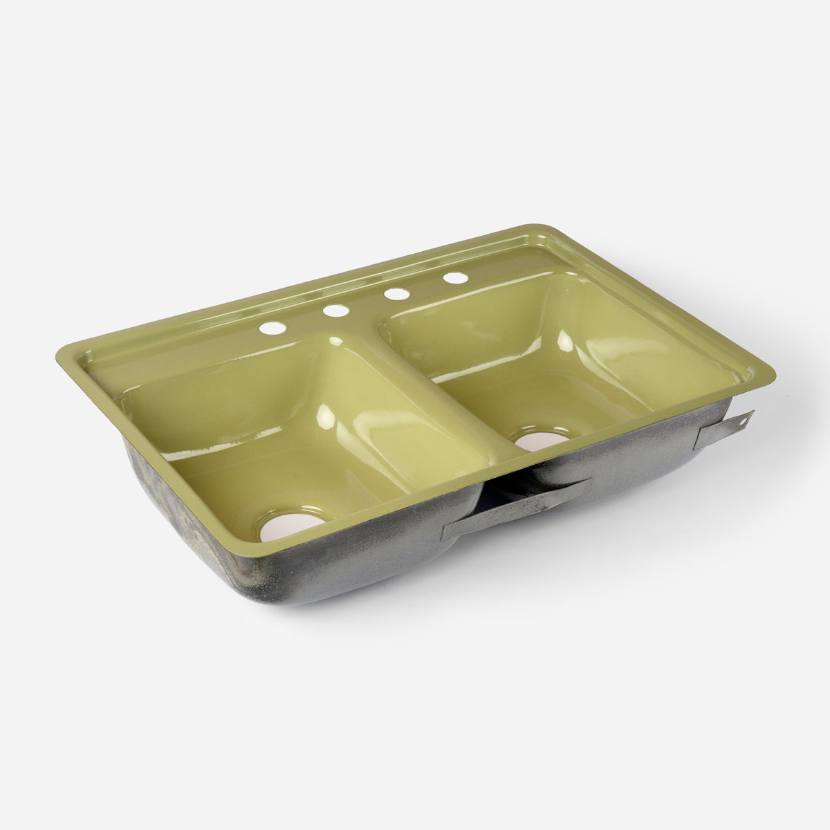 1970s Vintage Metal Active Tool & Manufacturing Avocado 8" Centers Double Sink
