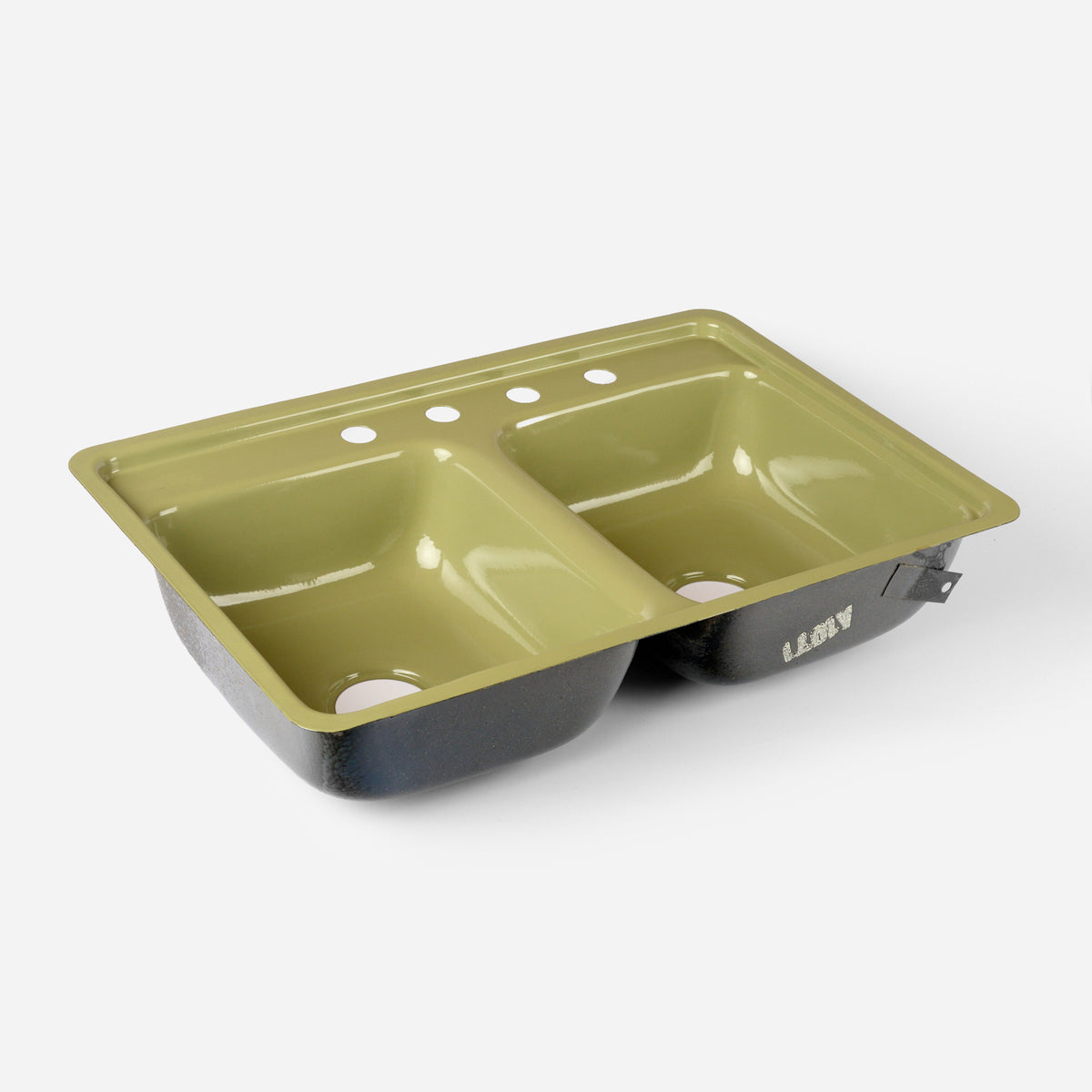 1970s Vintage Metal Active Tool & Manufacturing Avocado 8" Centers Double Sink