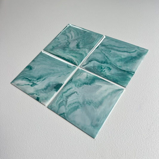 Vintage 1950's Stylette Supreme Aqua Marble Plastic Wall Tile, 10 Sq Ft Lot - 80 Piece Set, 100 Sq Ft Available