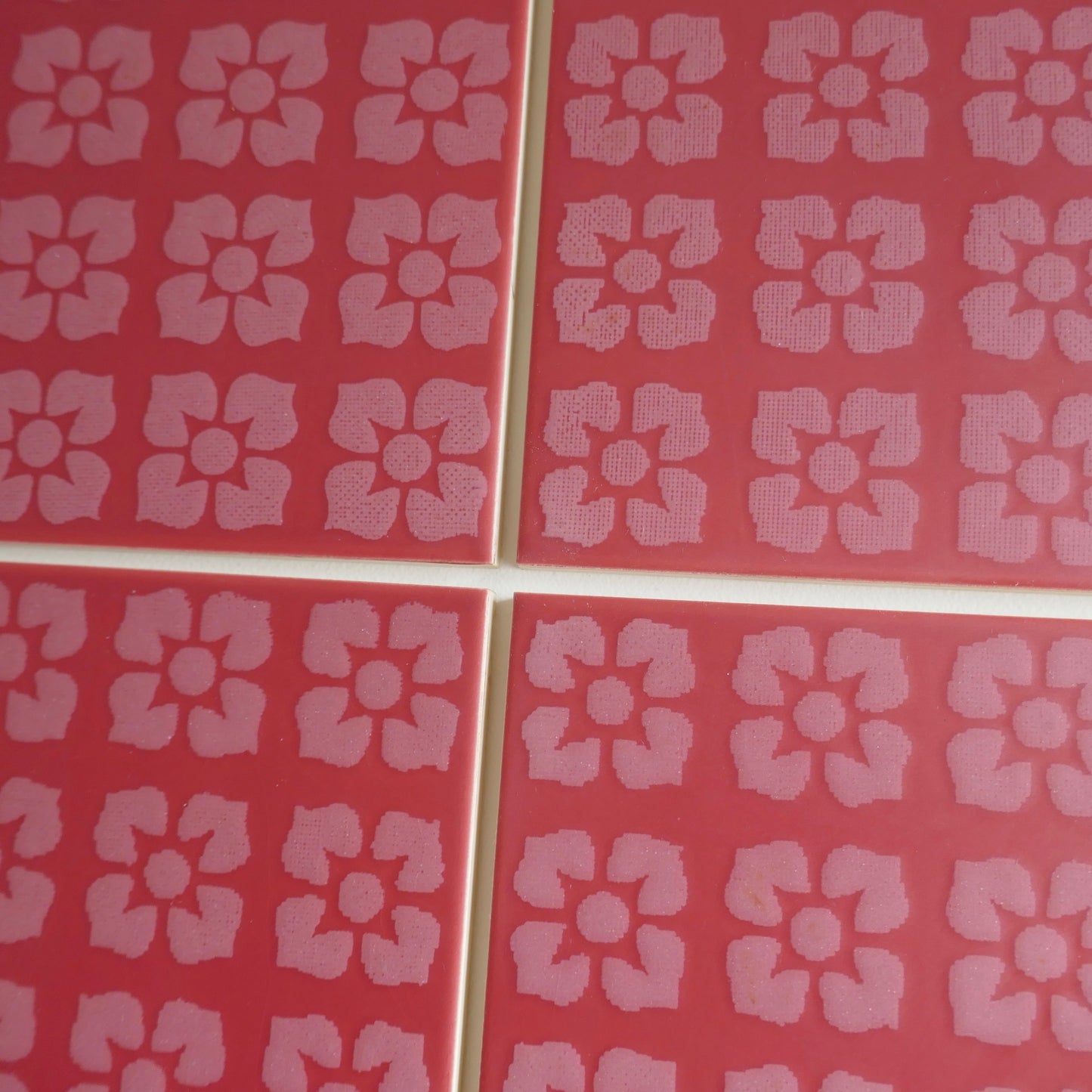 Vintage 1960s Mid-Century Modern Red Floor Tile, 16 Sq Ft Lot - 64 Piece Set, 32 Sq Ft Available