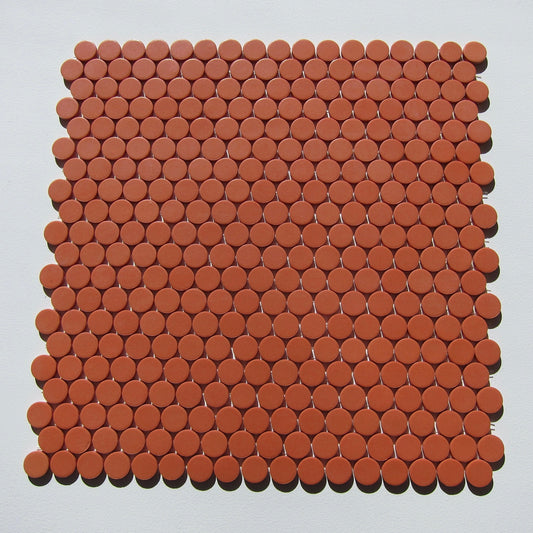 Vintage French Emaux de Briare 1970s Orange Floor/ Wall Penny Tile, 44 Sq Ft Available, 22 Sq Ft Per Box