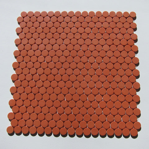 Vintage French Emaux de Briare 1970s Orange Floor/ Wall Penny Tile, 28 Sq Ft Lot - 24 Piece Set, 56 Sq Ft Available