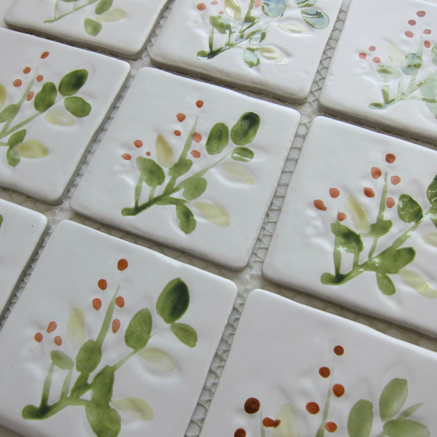 Vintage Korean 1970s Floral Wall Tile, 17 Sq Ft Lot - 21 Piece Set