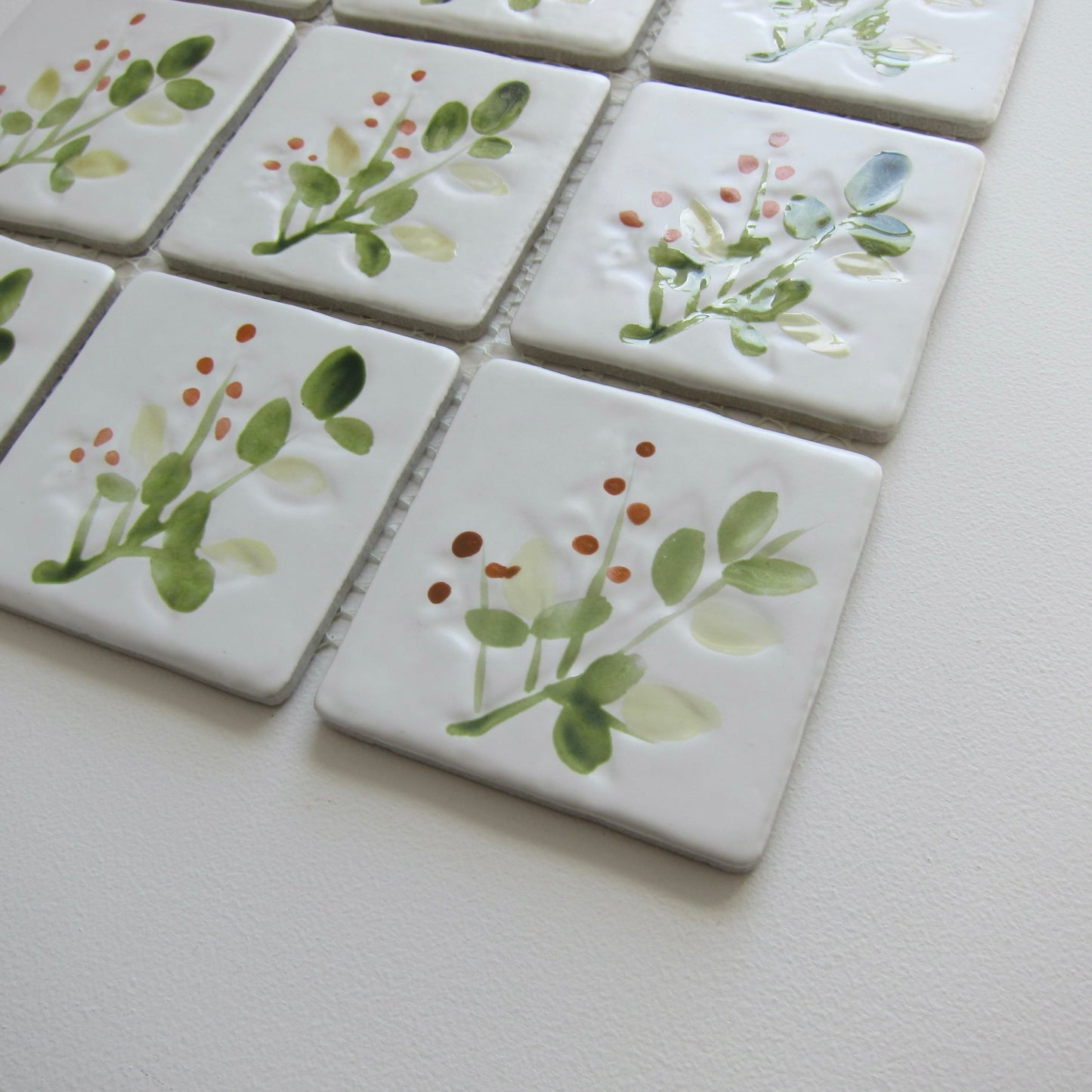 Vintage Korean 1970s Floral Wall Tile, 17 Sq Ft Lot - 21 Piece Set