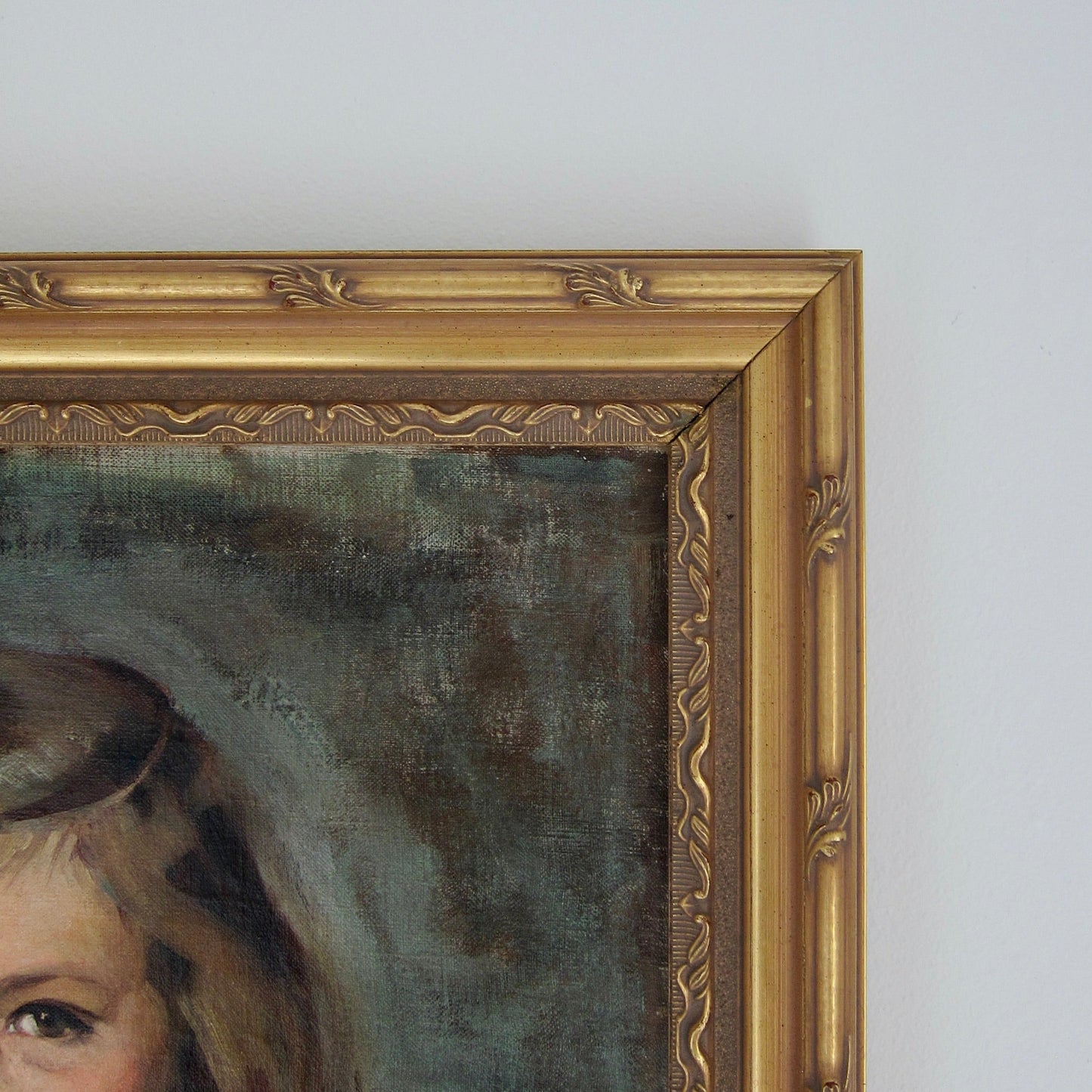 Early 20th Century Portrait Oil Painting of a Young Girl With Brown Dress and Hair, Framed