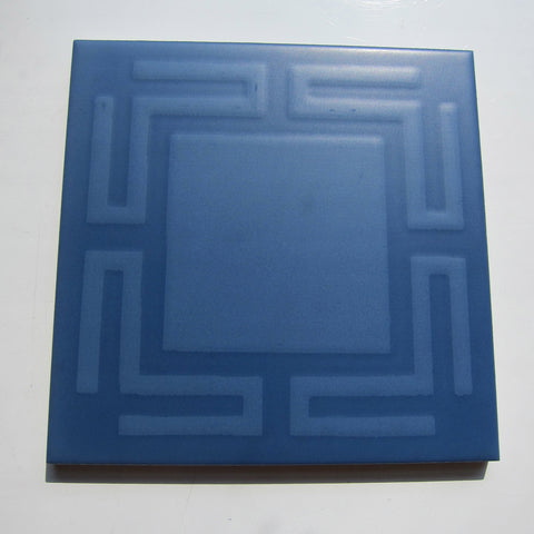 Vintage Italian Blue & Green Greek Key Floor Tile, 12.25 Sq Ft Lot - 49 Piece Set