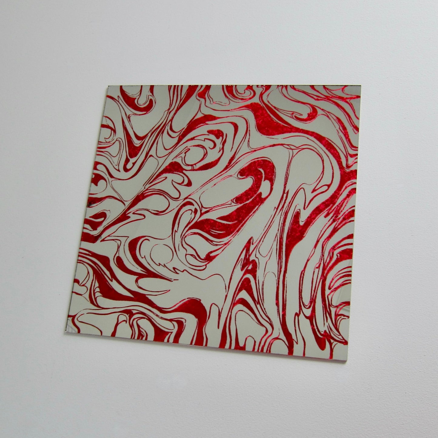 Vintage 1970s Red Swirl Mirror Wall Tile, 33 Sq Ft Lot - 33 Piece Set, 66 Sq Ft Available