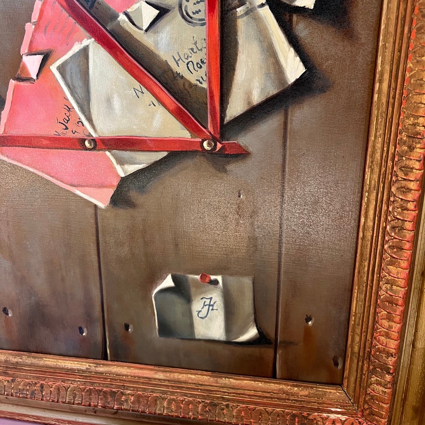 Mid 20th Century Jack J. Hartert Trompe l'Oeil Oil Painting