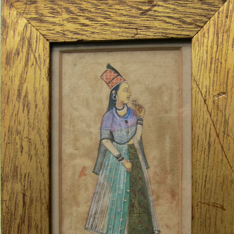 Antique Indian School Gouache Painting on Paper of a Portrait of a Woman