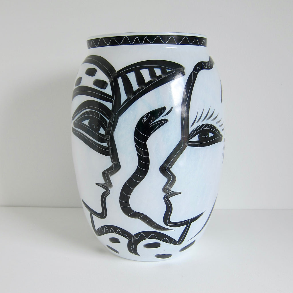 Large Kosta Boda Hand Blown & Painted Glass "Caramba" Vase, Ulrica Hydman-Vallien