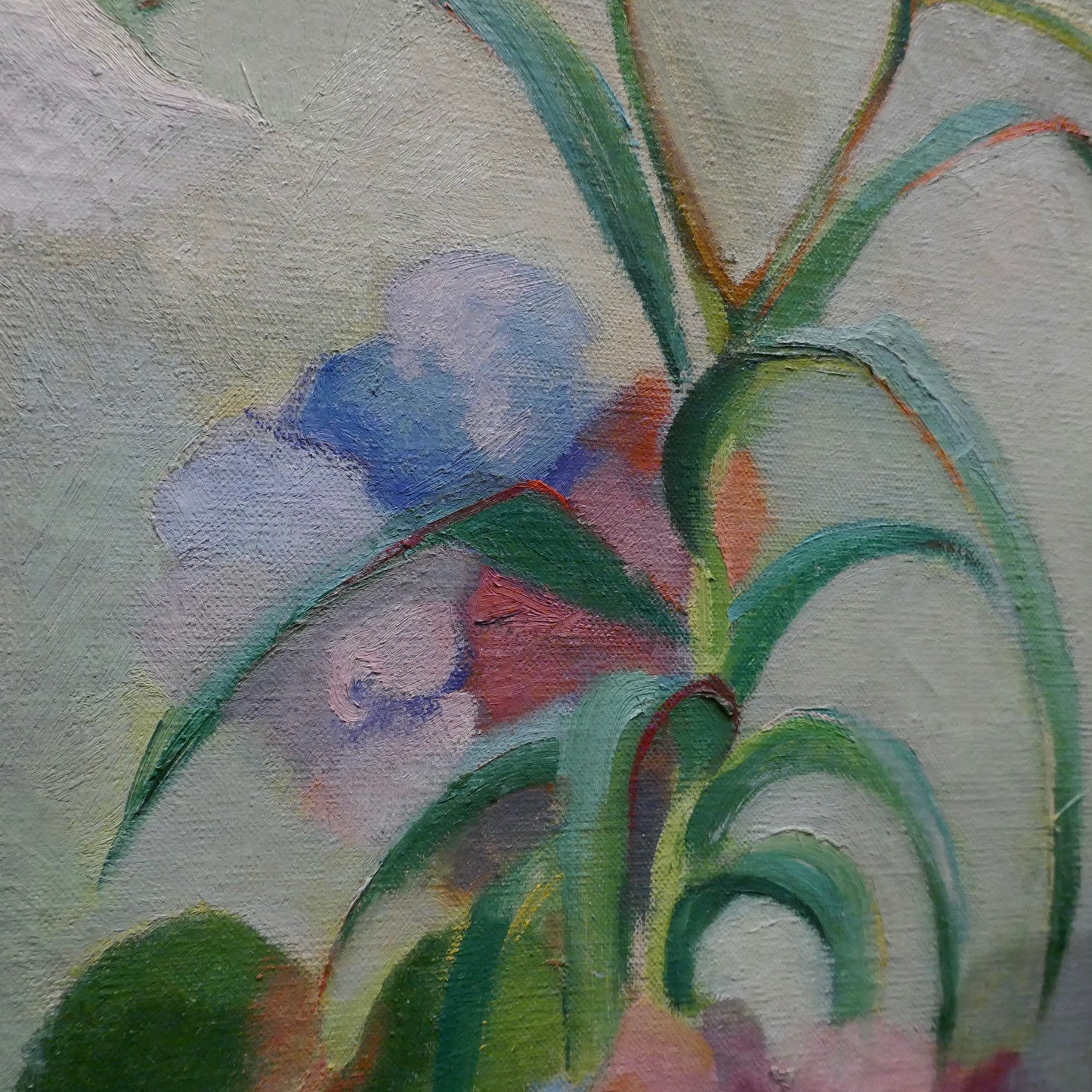 Large Colorful Mid 20th Century Oil Painting - Still Life of Greenhouse Flowers