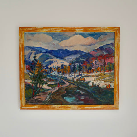 Vintage Eastern European Landscape Oil Painting Burlin Oleksandr - Mountain's View