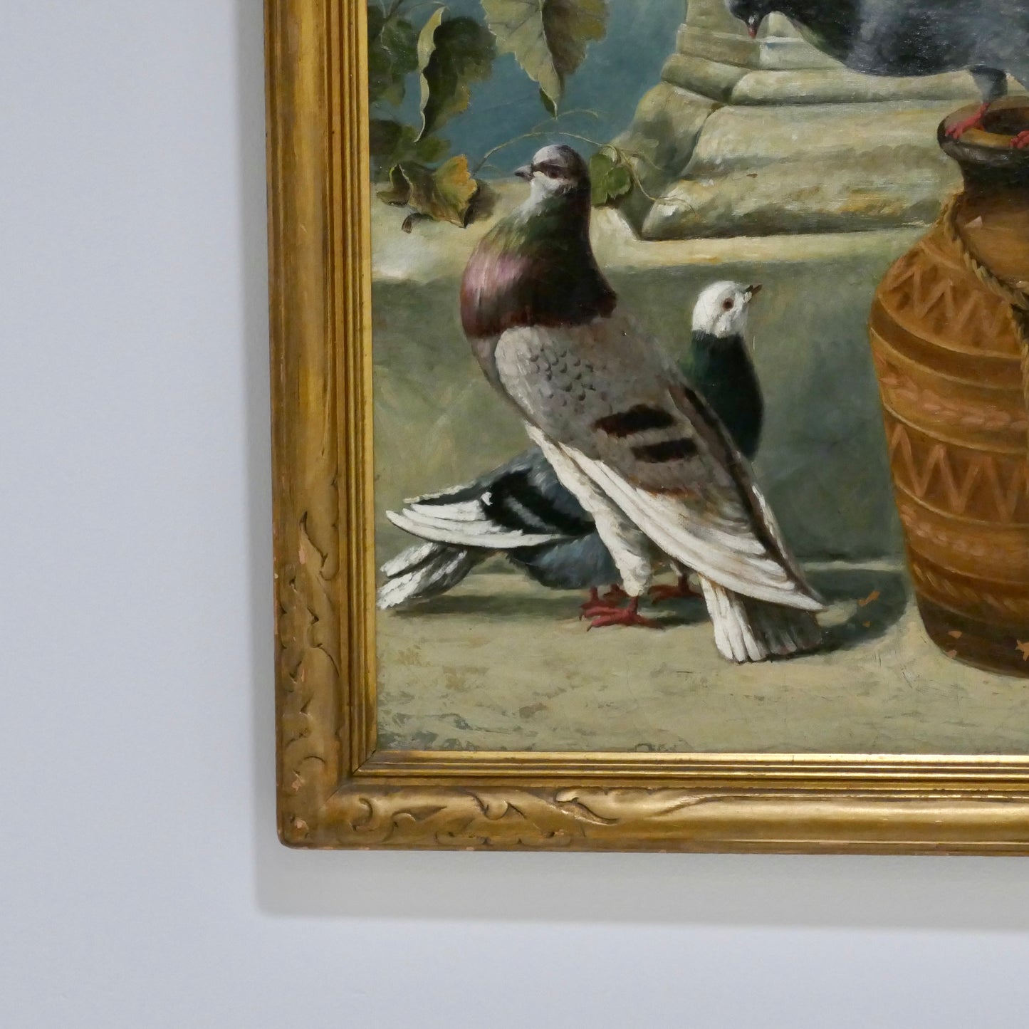 19th Century Classical Oil Painting of Pigeons, Signed p.b. West 1887