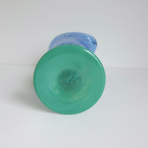 Vintage Creamy Green & Blue Art Glass Pitcher