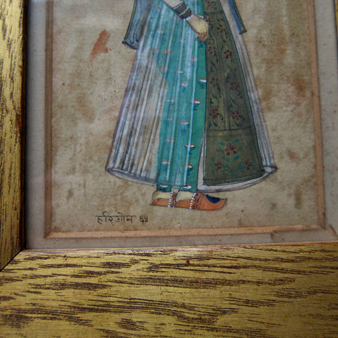 Antique Indian School Gouache Painting on Paper of a Portrait of a Woman