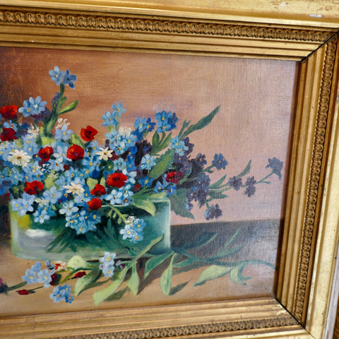 19th Century Oil Painting - Jules Larcher French Still Life of Forget-Me-Nots